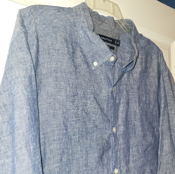 Nautica Men's Linen Classic Fit Long Sleeve Shirt Size XX Large Blue - Picture 3 of 11